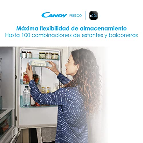 Candy-Fresco-CCE3T618FS-Frigorifico-Combi-60CM-344L-Total-No-Frost-Almacenamiento-Flexible-Cajon-Verdulero-Control-Interno-LED-Puertas-Reversibles-Altura-Ajustable-39DB-Clase-F-Silver