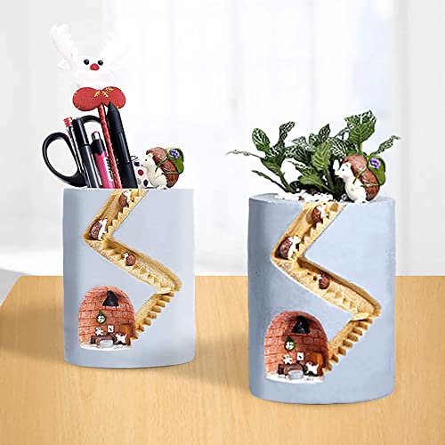Segreto Creative Hedgehog Plants Flower Pots Brush Pots Ornaments For Succulent Plants Pot Decorated Desk,Garden,Living Room,2Pcs #TOP3