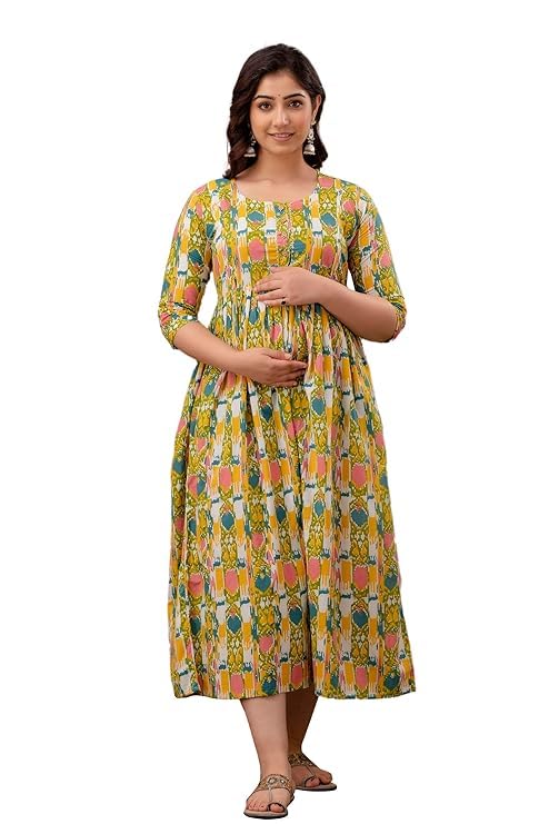 Image of Women's Pure Cotton All Over Printed Maternity Feeding Kurti | All Over Print Maternity Gown