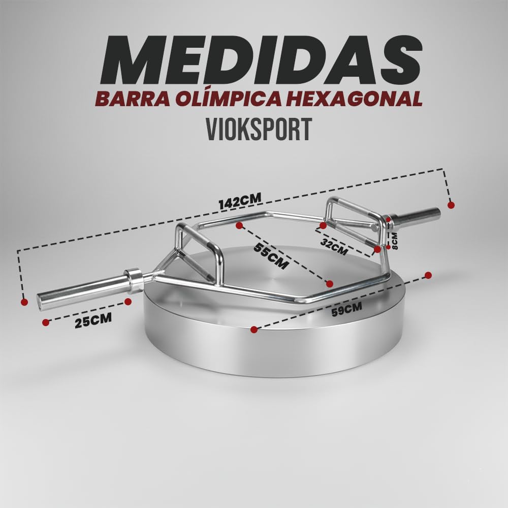 Barra Hexagonal Cromada para Peso Muerto - Trap Bar de 1,42m con Agarre Antideslizante y Pivotes de 50mm para Discos Olímpicos - Ideal para Ejercicio Equilibrado de Zona Lumbar y Rodillas