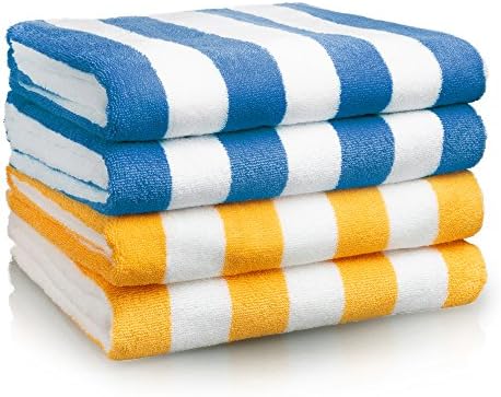 Oversized Beach Towel - Premium Large Beach Towel (30 x 70 Inches) - Cabana Stripe Pool Towels - 100% Cotton XL Towels - Combo Pack 2 Blue and 2 Yellow Towels