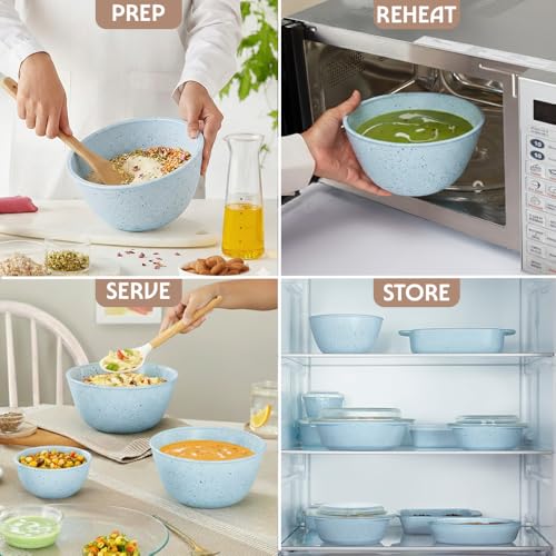 Image of Borosil 2.8 L Round Shape Serving & Mixing Bowl | Made in India Borosilicate Glass Bowl for Kitchen & Dinning | Bowl for Mixing Dough, Salad, Batter, Pasta | Microwave & Dishwasher Safe (Blue)