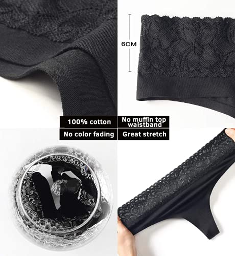 Women's Thongs Underwear Cotton Seamless Thongs for Women Lace Trim Panties4