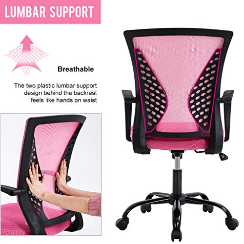 Office Chair Desk Chair Computer Chair With Lumbar Support Armrest Mid Back Rolling Swivel Task Adjustable Mesh Ergonomic Chair For Women Adults, Pink #TOP2