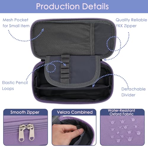 Image of FlowFly Large Capacity Pencil Case for Kids, Boys & Girls - Zippered Multi-Functional Pen Pouch, Soft & Portable Pencil Bag for School, Teens, Students, Purple