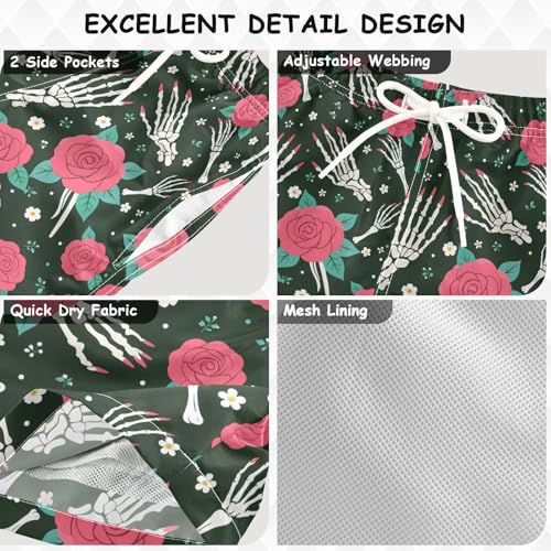 Boys Swim Trunks Quick Dry UPF 50+ Beach Board Shorts Kids Bathing Suits Swimsuit 2T Skeleton Rose3