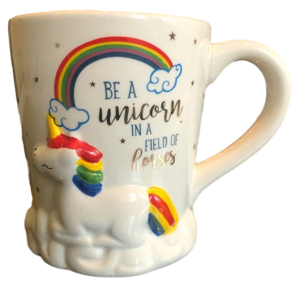 Geekmonkey 3D Molded Ceramic Hand Painted Soup Unicorn Mug, Coffee Mugs, Sculpted(Unicorn Rainbow Printed 3D Mug)