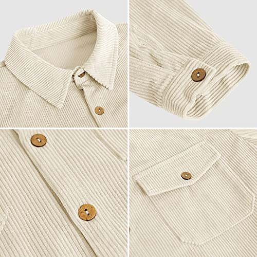 Mens Corduroy Button Down Shirt Jackets Long Sleeve Retro Shirt Outerwear Casual Ribbed Work Tops with Pockets4