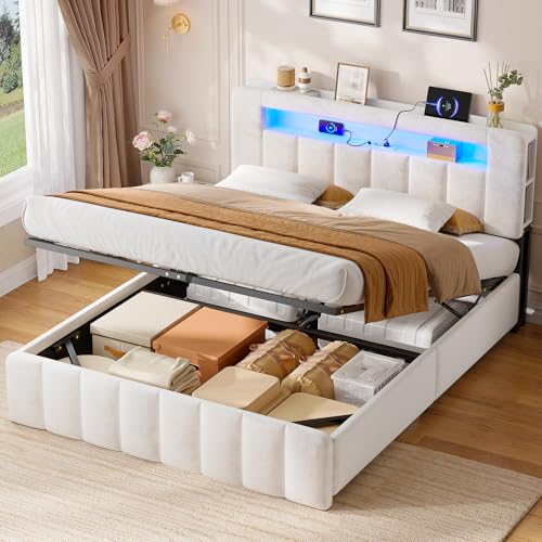 AOGLLATI Polsterbett 140x200 mit Stauraum,Hydraulisches Bett mit LED-Bleuchtung und Ladestation Jugendbett Doppelbett Bettgestell mit Kopfteil aus Samt-Ohne Matratze (Beige Samt, 140x200cm) AOGLLATI Polsterbett 140x200 mit Stauraum,Hydraulisches Bett mit LED-Bleuchtung und Ladestation Jugendbett Doppelbett Bettgestell mit Kopfteil aus Samt-Ohne Matratze (Beige Samt, 140x200cm)