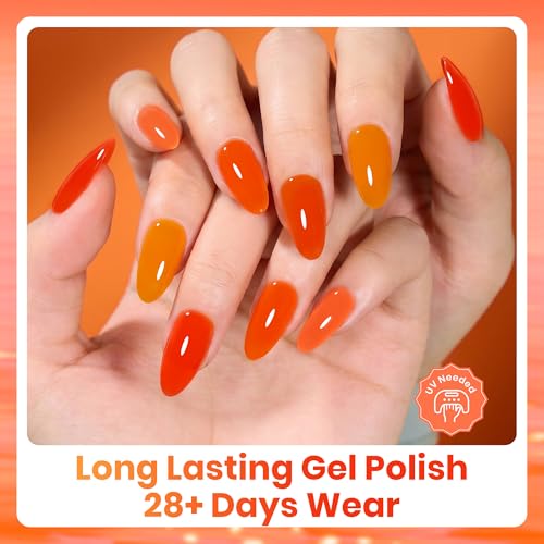Image of Beetles Orange Gel Polish Set - Scarlet Sunset Collection, Red Coral Orange Fall Gel Polish Kit UV LED Soak Off for DIY Nail Art Manicure Gifts for Women