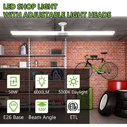 4 Pack 4Ft Led Shop Light, Deformable Led Shop Light, E26 Base Easy Installstion Shop Lights Fixture, 6000Lm, 50W [250W Equivalent], 5000K Daylight Shop Lights For Garages, Workshops, Basements, Etl #TOP1