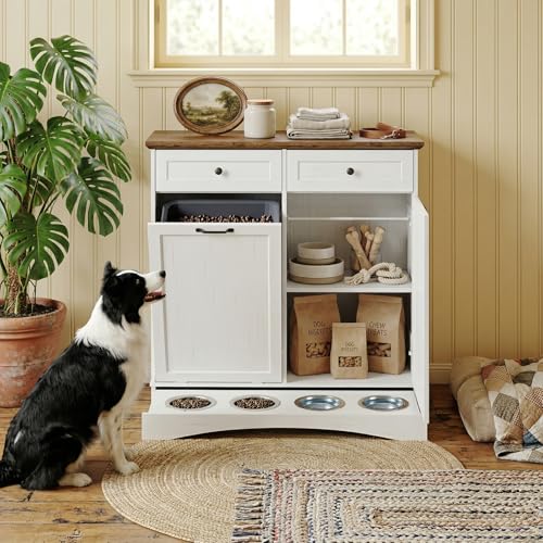Furnaza Pet Feeding Station with 4 Bowls Dual Doors Dog Cabinet Storage