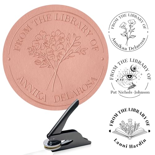 HJX Personalized Book Embosser Stamp Custom Floral Book Embosser Stamp with Name,from The Library of for Books Lover