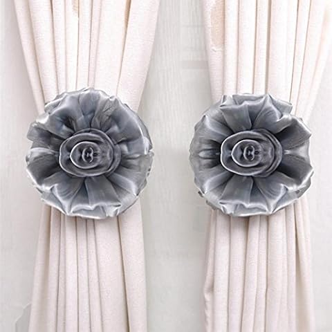 hunpta Clip-On Flower Tie Backs/Holdbacks For Voile & Net Curtain Panels (Gray) Cover