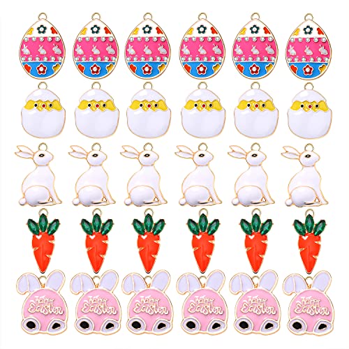 Vogueknock 30pcs Easter Charms Bunny Egg Carrot Pendant Charms for Jewelry Making Cute Metal Necklace Bracelets Earrings DIY Craftsï¼ˆstyle Bï¼‰