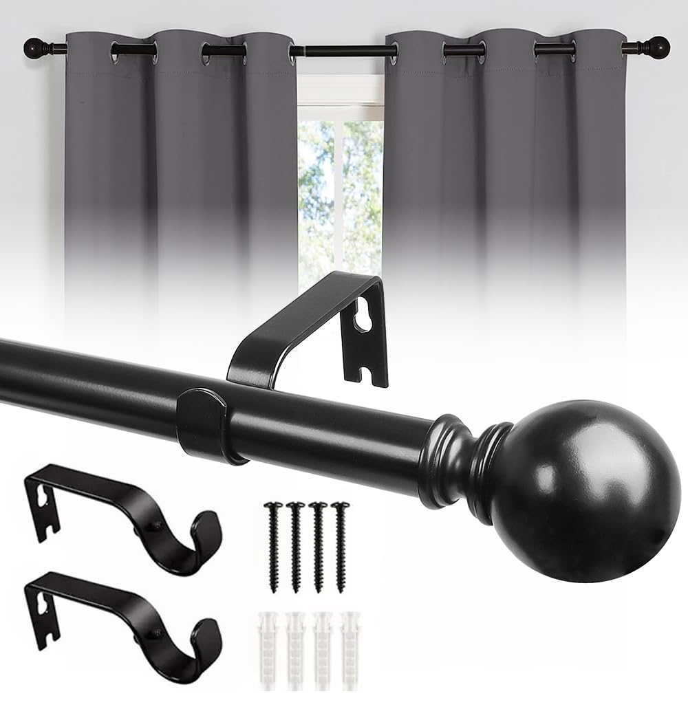 KINGSOW Barras de cortina extensibles negras: 120-210 cm, barras ajustables para ventana mediana para dormitorios