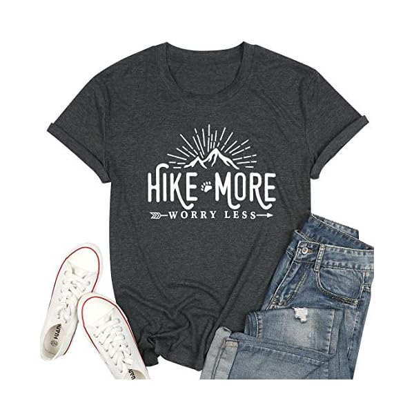 Hike-More-Worry-Less-Shirts-for-Women-Hiking-Shirt-Funny-Letter-Print-Tshirt-Short-Sleeve-Shirt-Gift-for-Hiker Hike More Worry Less Shirts for Women Hiking Shirt Funny Letter Print Tshirt Short Sleeve Shirt Gift for Hiker