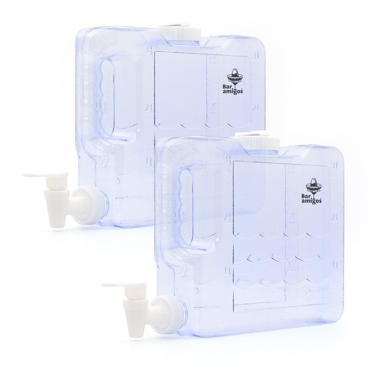 Bar Amigos Double Pack of 2 Slim Fridge Water Dispenser 3L with Tap Plastic PETG Travel Desktop Container Beverage Tank Drink Refillable Shelf Office Camping Juice Drinks Holds 3 litres (2 Pcs)
