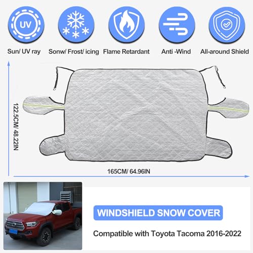 Image of Windshield Snow Cover Compatible with Toyota Tacoma 2015-2024, Car Snow Cover, Front Windshield Sunshade, Exterior Windscreen Sun Shade, UV-Rays Sun Ice Snow Frost Protector, 4-Layer Windshield Cover