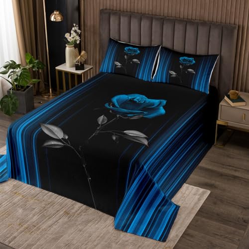 Feelyou Abstract Ombre Bedspread King Size Kids Romantic Rose Quilted Coverlet for Boys Girls Teens Black Blue Coverlet Set Geometric Striped Quilted Room Decor Quilt Set