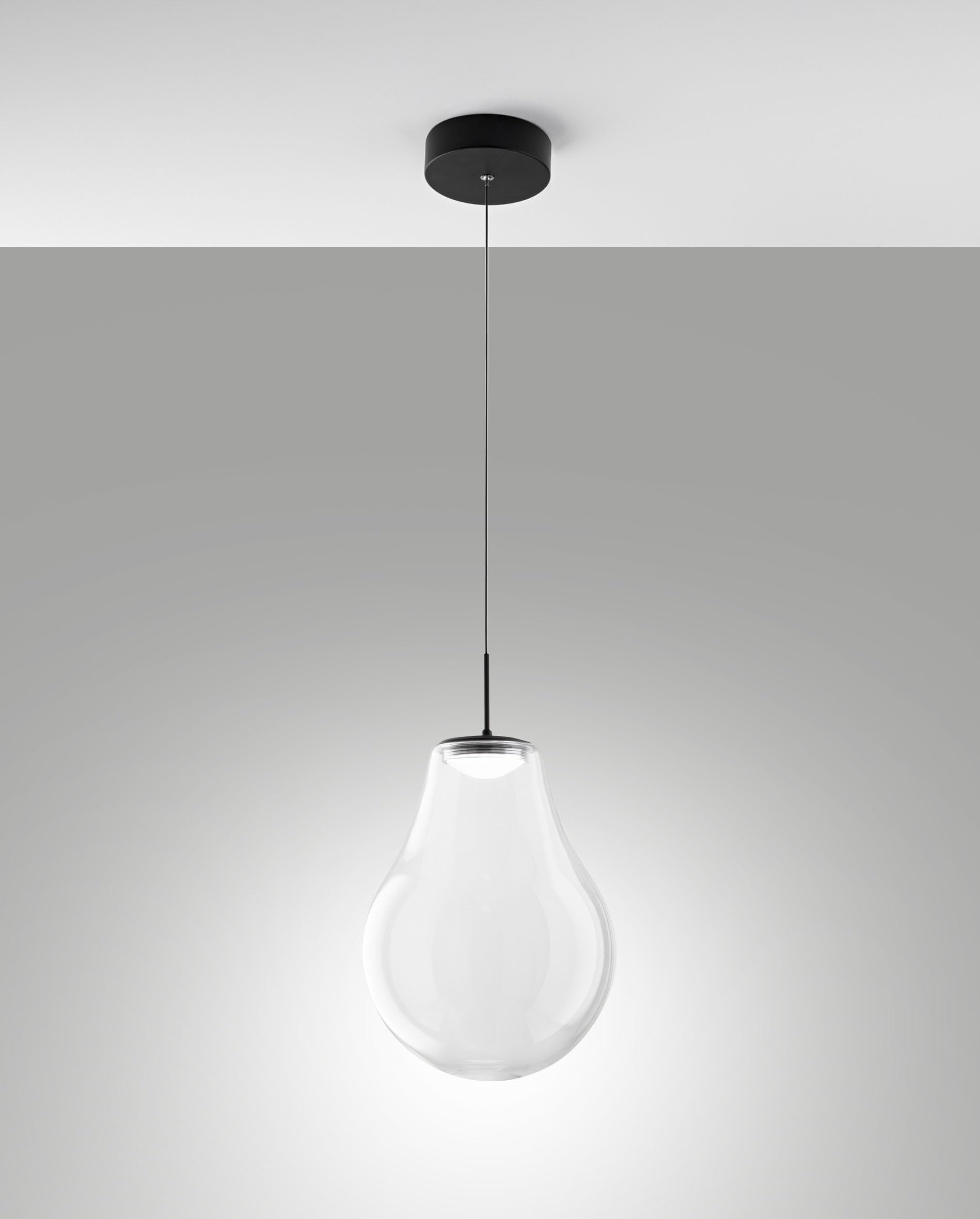 Noa LED pendant light 14W 1510lm, temperature 2700K-4000K, dimmable, metal frame and borosilicate glass, modern transparent colour.