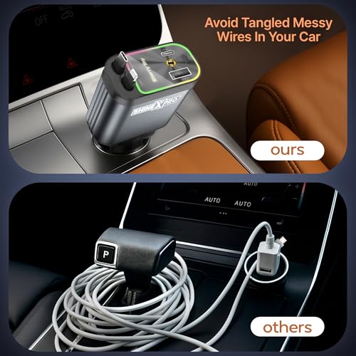 Image of ShineXPro Starlight Retractable Car Charger - Extra-Long Type-C Retractable Cables, 4-in-1 Car Mobile Charger with Starry Sky, 120W Car Fast Charger with Dual USB Port for Android & iOS Devices
