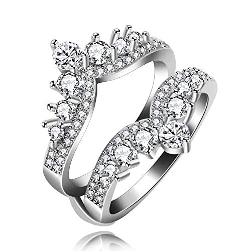 Simulated Diamond Princess Crown Ring Wraps and Enhancers Wedding Engagement Rings Guard Enhancer Y477-2D4