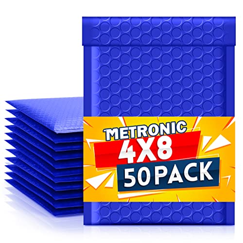 Image of Metronic Bubble Mailers 4x8 inch 50 Pack Royal Blue Waterproof Padded Envelopes | Usable Size 4x7 Self Seal Adhesive Bubble Envelopes Padded Mailers for Small Business Shipping Envelopes for Cards
