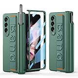 Libeagle Compatible with Samsung Galaxy Z Fold 3 Case, Safe to Hold with Strap on Back, Removable 2 in 1 Full Hinge Protection and S Pen Holder, Screen Protector,Wireless Charging Cover 5G 2021-Green