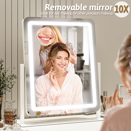 image for ROLOVE 22x18 Inch Vanity Mirror with Lights, 3 Color Dimmable LED Ligh