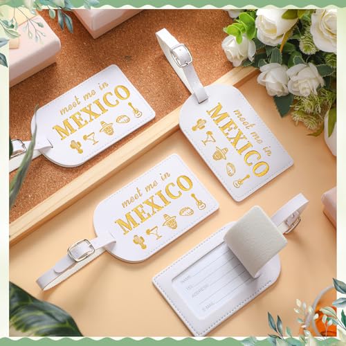8 Pcs Mexico Leather Luggage Tags Bulk Wedding Favor Bridesmaid Proposal Gifts Meet Me in Mexico Luggage Tags for Bridal Shower Bachelorette Travel Bridesmaid Gifts(White)3