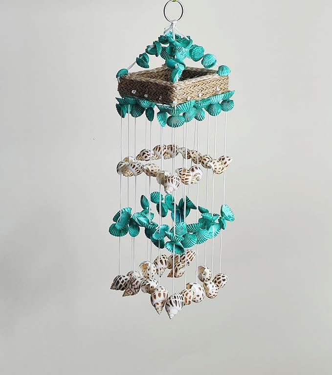 Sea Shell Wind Chime for Home | Balcony & Garden | Soothing Rain Sound & Very Lucky According to Vastu | Attracts Good Luck | Home Decoration (Green)-image-8