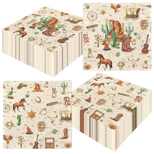 40 Pcs Western Cowboy Paper Napkins Western Birthday Party Decorations Cowboy Birthday Party Napkins Wild West Rodeo Decor for Boy Birthday Party Supplies