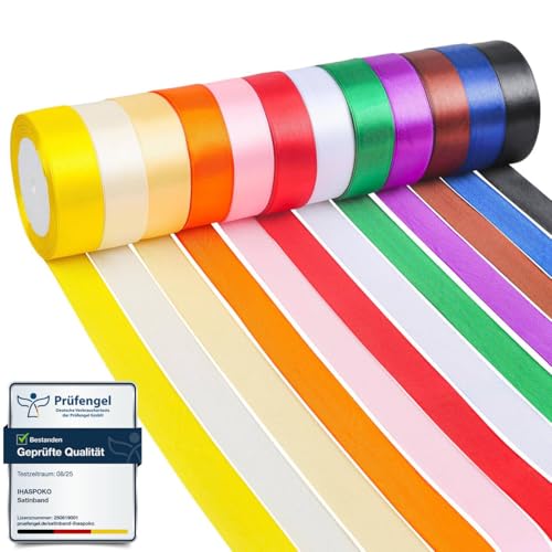 ihaspoko 12 Satinband Geschenkband Schleifenband 25mm x 22m - Polyester...