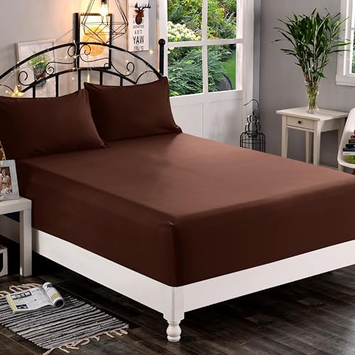 Elegant Comfort 1500 Premium Quality Fitted Sheet Ultra Soft 18-24 Inch Extra Deep Pocket - Single Fitted Sheet for High Mattress - Wrinkle Free with Smart Storage Pockets, King, Chocolate Brown