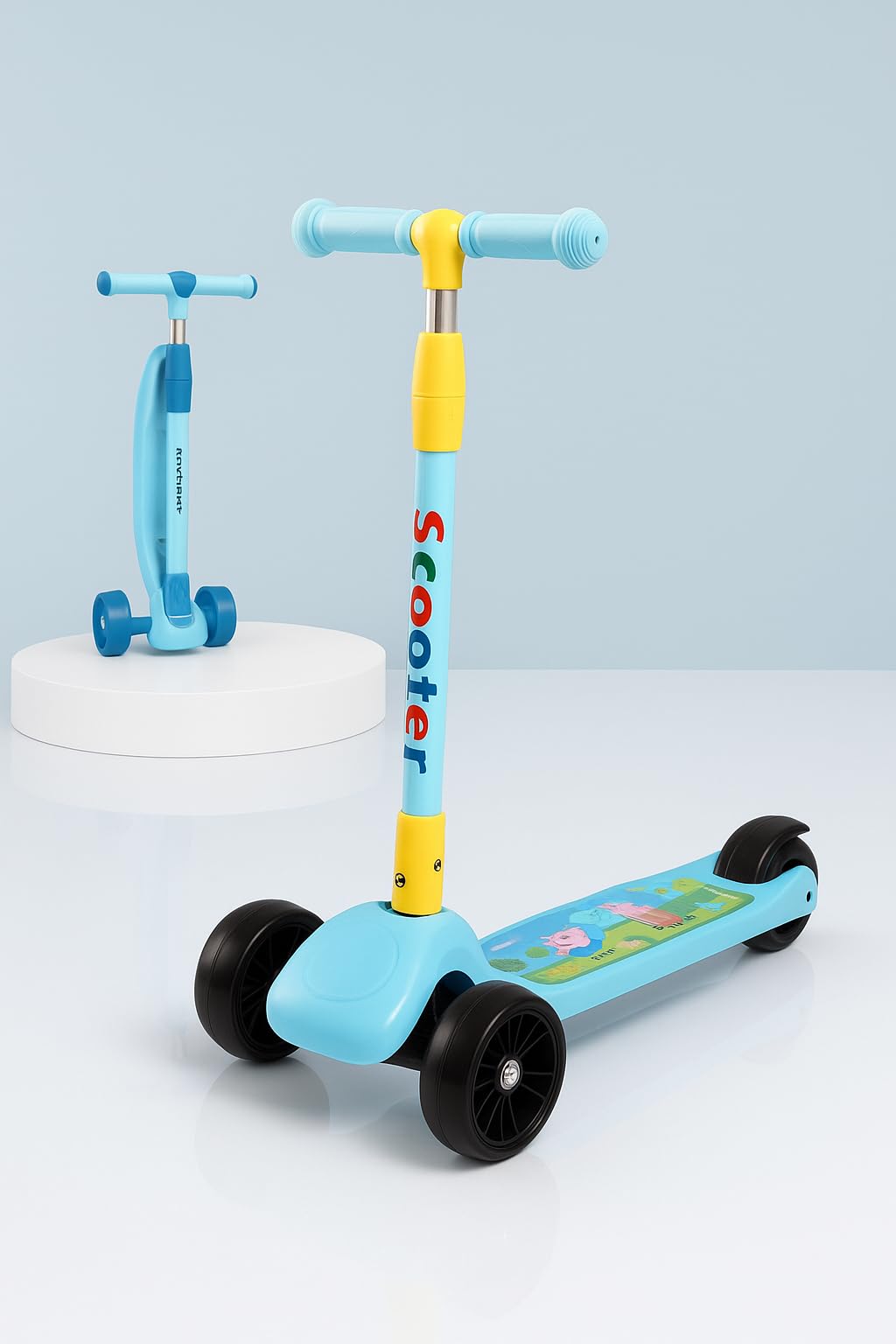 Foldable Kick Skating Cycle Scooter for Kids 3 Wheel Kids Scooters with 4 Height Adjustable Handle Scooter with Led PU Wheels Brake, Foldable Road Skate Scooter for Kids 3 to 14 Years Boys