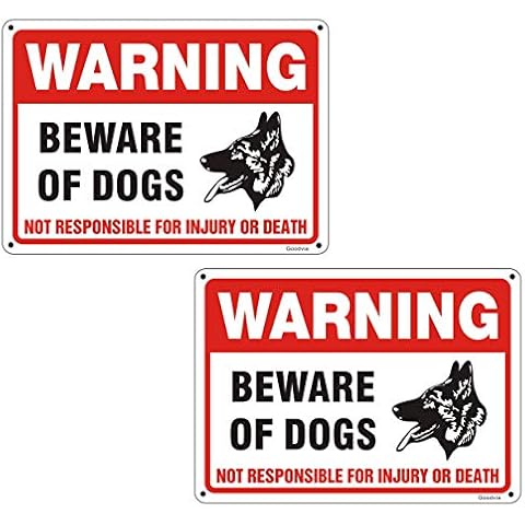 Goodvia Beware of The Dog Sign Aluminum 7 x 10 Inches, 2 x Beware of The Dog Metal Signs Outdoor Reflective Beware Dogs Sign with 4 Pre-Drilled Holes, Rust Free Weatherproof Indoor and Outdoor Use Cover