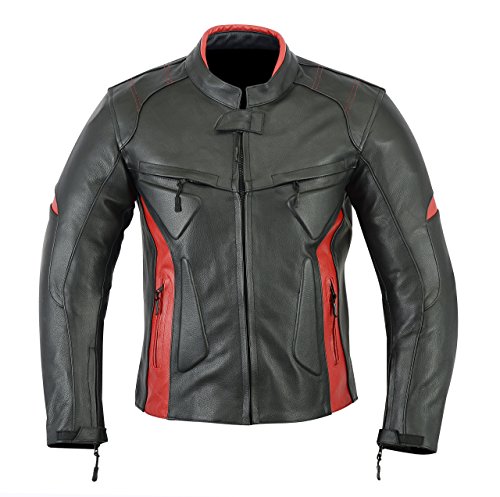 MOTORCYCLE BIKERS MENS ARMOR POWER SPORTS LEATHER MENS JACKET BLACK RED LJ-1704 (M) MOTORCYCLE BIKERS MENS ARMOR POWER SPORTS LEATHER MENS JACKET BLACK RED LJ-1704 (M)