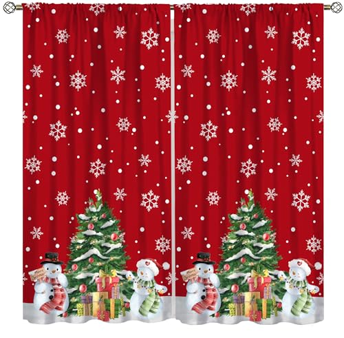 ShiTingYu Christmas Kitchen Curtains Snow Christmas Tree Gift Cafe Window Treatment for Boys Girls Teens Home Bedroom Living Room Kitchen Rod Pocket 2 Panels Drapes Holiday 42x54 Inch