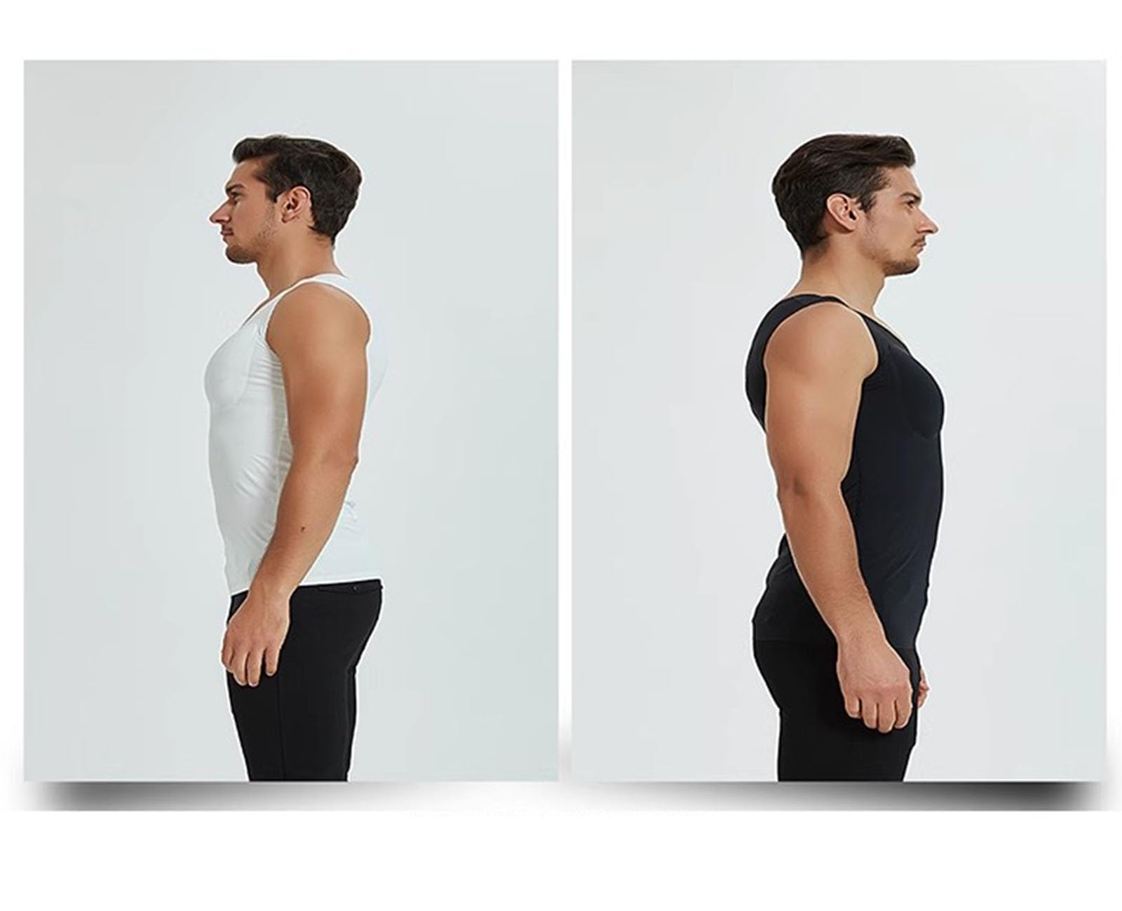 Uomo Shaper Canotta Petto Falso Muscolo Intimo Pettorale Enhancer Collo Basso Invisibile Ingrassare Camicia Sottile Bottoming(Schwarz,S)