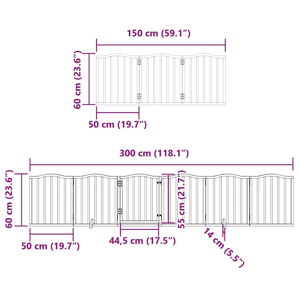 12-TLG. Puerta plegable para perros de madera de álamo, color negro, 600 cm, con puerta, independiente, para jardín, terraza, patio, exterior, protección segura para cachorros y perros en el