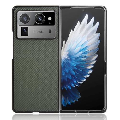 Image of for Tecno Phantom V Fold2 Case Carbon Fiber Texture Shockproof PU+PC Phone Cover - Green