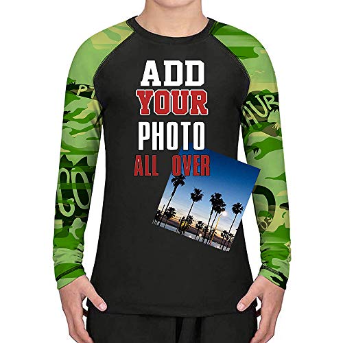 O2TEE Personalized Boys Girls Long Sleeve Rash Guards Moisture Wicking Shirts Add Photo Picture Text, Camo Green