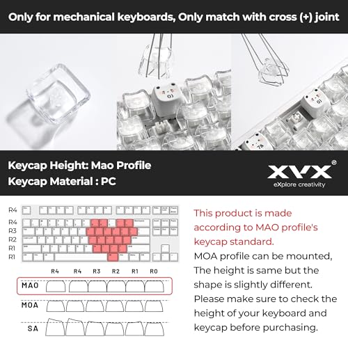 Image of XVX Blank Transparent Keycaps, Sweet Heart PC Custom Keycap Set, Backlit Clear Candy Keyboard Keycaps Mao Profile for MX Switches Mechanical Keyboard (21pcs)