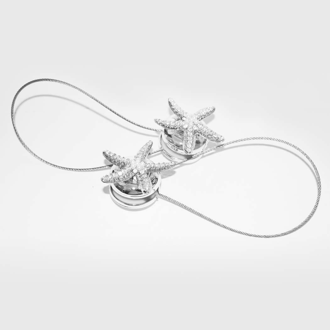 TSACTE 1 Pair Curtain Tiebacks Holdbacks Magnetic Creative Diamond Starfish Curtain Clips Buckle Bind Europe Type (2, Silver)