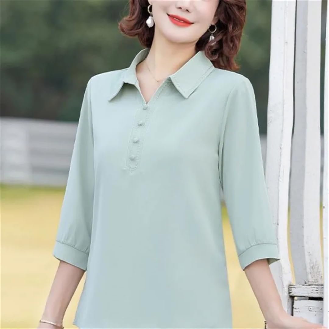 Camicia da donna con ricamo estivo a tinta unita con colletto rovesciato
