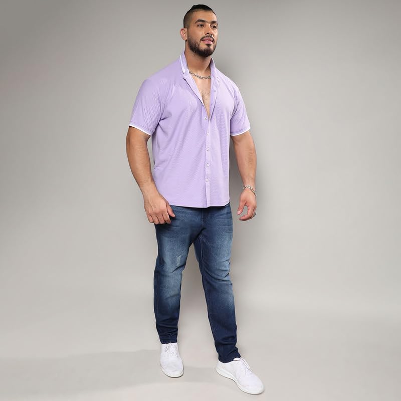 Image of Instafab Plus Men's Shirt for Casual Wear | Spread Collar | Short Sleeve | Button Closure | Plus-Size Fit | Cotton Shirt Crafted with Comfort Fit for Everyday Wear
