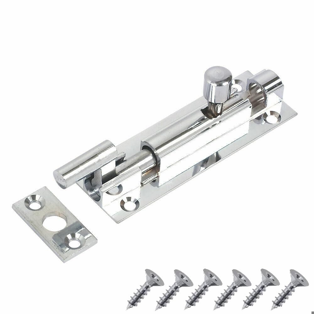 Door Bolts Polished Chrome Barrel Side Lock 50mm Naked Door Latch with Screws Tower Bolt Locks for Bedroom Bathroom Toilet Shed Gate Cupboards and Cabinets Pack of 1 - Image 2