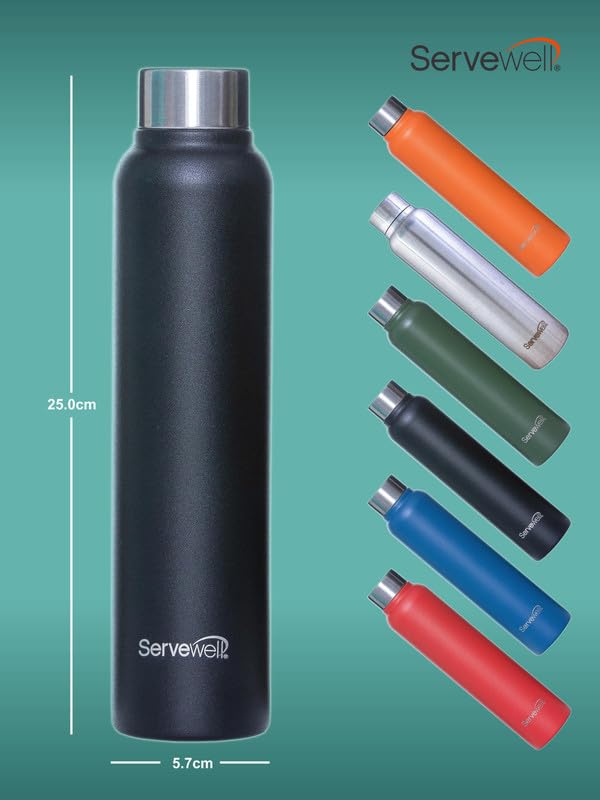 Image of Servewell 1 pc Sleek - SS Single Wall Bottle 600 ml - Jet Black