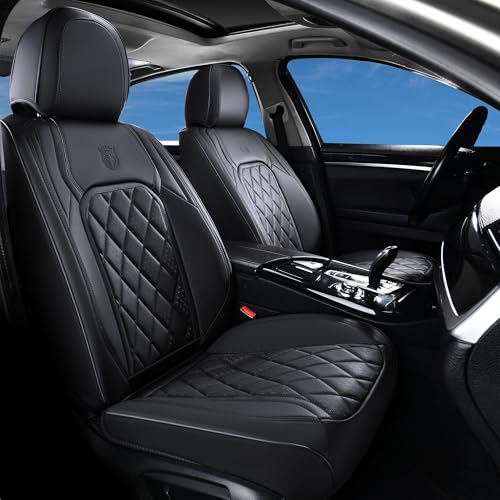 Image of Coverado Car Seat Covers, Front Seat Cover, 2 Pack Waterproof Seat Covers for Cars, Luxury Faux Leather Car Seat Cushions, Car Seats Protectors, Black Car Seat Covers Universal Fit for Most Vehicles